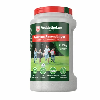 Produktbild von 2,25 kg starker mineralischer Rasendünger im wiederverwendbarem Handstreuer mit 3 Monaten Langzeitwirkung  | ideal für Frühjahr bis Herbst für 75 m² NPK 20+5+8 staubarmes Granulat Langzeitdünger