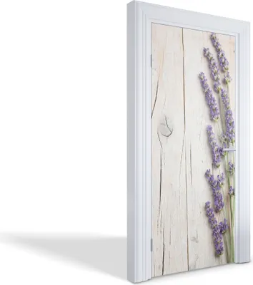 Produktbild von Türdeko Aufkleber Selbstklebende Wandsticker Personalisiert - Lavendel auf Holz - 95 x 205 cm