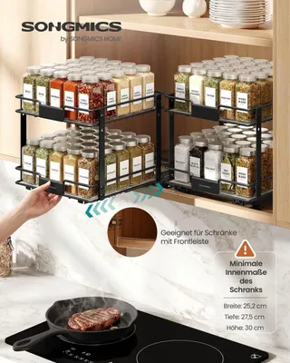 Obrázok produktu pre Výsuvná polička na korenie, 2 úrovne, oceľ, čierna, 27 x 25,2 x 23,8 cm