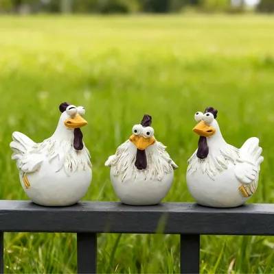 3er-Set Hühnerfiguren aus Harz, wetterfest, farbbeständig, dekorativ