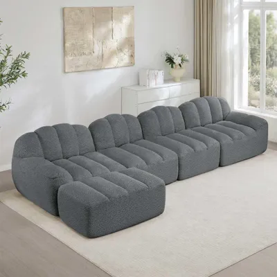 Produktbild von AIORBER 4-Sitzer modulares Sofa mit Ottoman, Muschelform, Boneless Design, 32D Hochdichtschaum, tiefe Sitzfläche, Grau