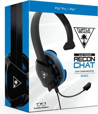 The image shows the packaging of a Turtle Beach Recon Chat headset for PS4.