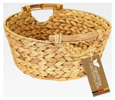 Produktbild von Runder Aufbewahrungskorb aus Wasserhyazinthe mit Holzgriffen | 30 x 12 cm
