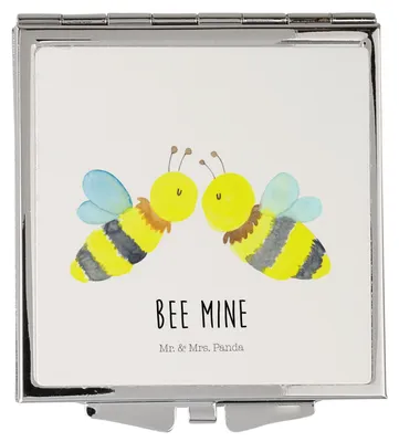 Produktbild von Mr. & Mrs. Panda Schminkspiegel Biene Liebe - Weiß - Geschenk, Reise Spiegel, Kosmetikspiegel, Frauen, Handspiegel, Klappspiegel