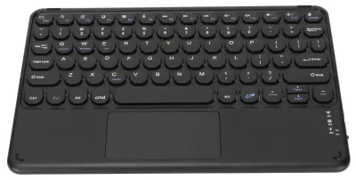 Obrázek produktu pro 10palcová bezdrátová klávesnice s touchpadem a podporou Bluetooth, retro kulaté klávesy, ergonomická magnetická podložka, dotyková gesta, pro Windows a iOS, černá