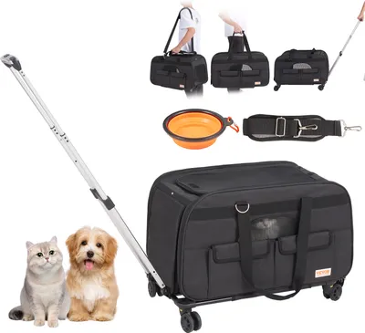 Produktbild von VEVOR Hundetrolley Faltbarer Hunderucksack Max.15,8kg Tragfähigkeit Transporttasche aus 600D Oxford-Stoff Hundewagen mit 4 Rädern Aufbewahrungstaschen Haustier Trolley Ideal für Autoreisen Ausflüge
