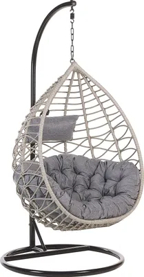 Produktbild von BELIANI Hängesessel Grau Rattan mit schwarzem Gestell aus Stahl inkl. Kissen Outdoor Indoor Boho Stil