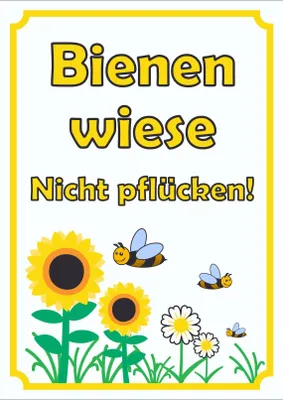 Produktbild von Schild Bienenwiese Nicht pflücken hochkant A4 Rückseite selbstklebend