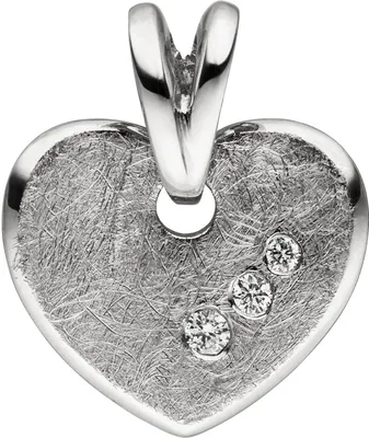 Produktbild von Anhänger Herz 585 Gold Weißgold eismatt mit 3 Brillanten 10x11,4mm Herzanhänger