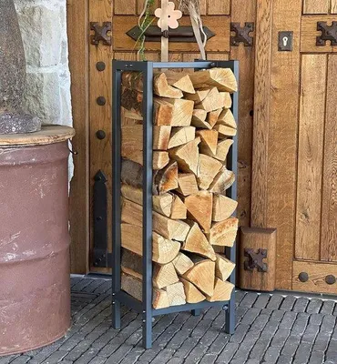 Productafbeelding van Haardhoutopslag - Houtopberging Metalen antraciet haardhoutrek - 33 x 25 x 90 cm - Tuin - Stapelhulp