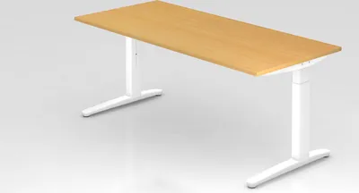 Produktbild von Schreibtisch Mika | Buche | Weißes Gestell | BxT 180x80cm | Arbeitshöhe 65-85cm | höhenjustierbar, 1cm Raster | C-Fuß-Gestell | Rechteckform