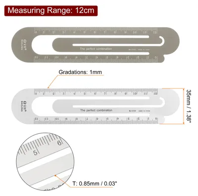Produktbild von Lineal 12cm Metrische Lesezeichen Clip Lineal Metall Aluminiumlegierung Skala auf beiden Seiten Messwerkzeug zum Messen, Studieren, Lesen, Klassenzimmer, Bš¹ro, Silberfarben & Braun