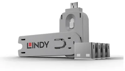 Produktbild von Lindy 40454 Schnittstellenblockierung Schnittstellenblockierung + Schlüssel USB Typ-A Weiß Acrylnitril-Butadien-Styrol (ABS) 5 Stück(e)