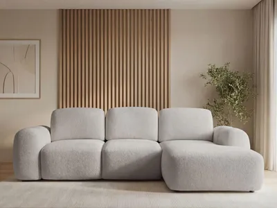 Produktbild von GrainGold Ecksofa L-Form Rechts Avelin - Ecksofa mit Schlaffunktion, Bettkasten - Moderne Ecksofa, Wohnzimmer Sofa - Eckcouch Hellgrau (Lambi 11)