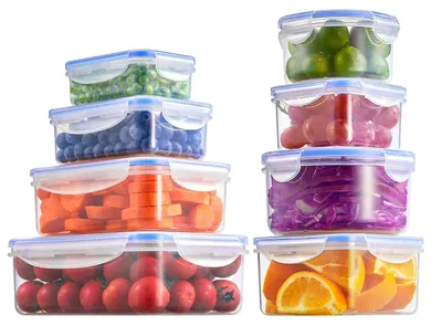 Zdjęcie produktu dla Pojemnik na żywność - Zestaw 8 szt. - Z pokrywką - Bez BPA - Tworzywo sztuczne