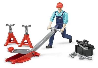 Produktbild von bruder 62100 - Bworld Figurenset Werkstatt - 1:16 Mechaniker Spielzeug-Figur Mensch Motorrad-Werkstatt PKW-Werkstatt