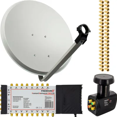 Produktbild von PremiumX SAT Anlage 80cm Antenne Multischalter 5/16 LNB 40x F-Stecker