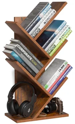 Image de Étagère bibliothèque en forme d'arbre, 5 niveaux, bois, noire/marron, 18x30x61 cm