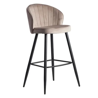 Image de FineBuy Tabouret de bar en velours beige avec dossier - Tabouret de cuisine de style scandinave en tissu et métal, charge maximale 110 kg - Tabouret de bar design, tabouret de comptoir, tabouret de bistrot, rembourré