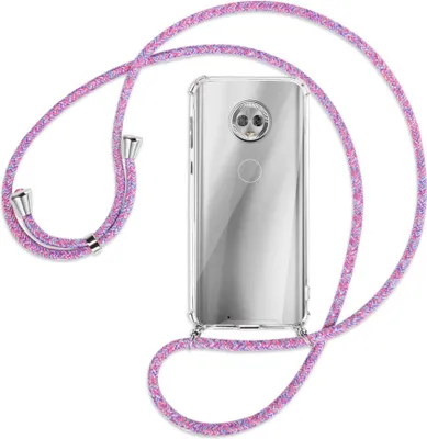 Produktbild von Handykette Backcover-Schutzhülle mit Band (Metall silberfarben) für Motorola Moto G6 - lila/rosa/blau