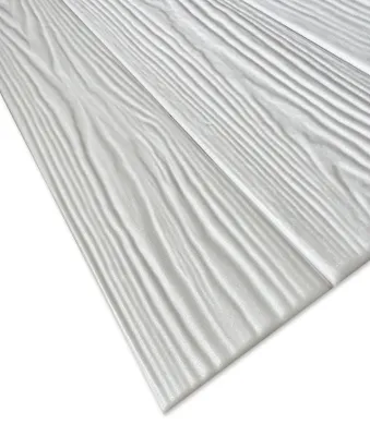 A close-up, angled view of white wood-like panels with a textured grain pattern, laid out diagonally against a white background.