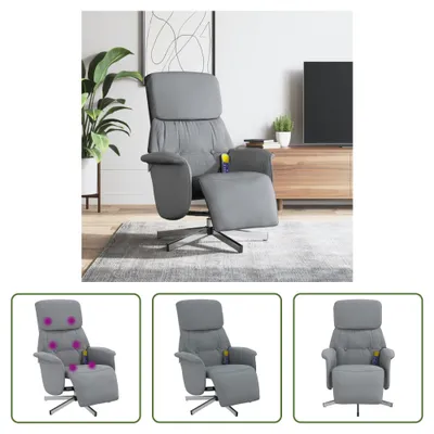 Zdjęcie produktu dla The Living Store Fotel masujący z podnóżkiem jasnoszary materiał