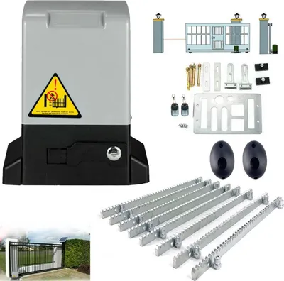 Produktbild von Elektrischer Schiebetorantrieb - Automatisches Torantriebs-Set 2000 kg - 2 Fernbedienungen - 8 Zahnstangen-Module - Ausgangstaster-Schnittstelle - Silber Schwarz