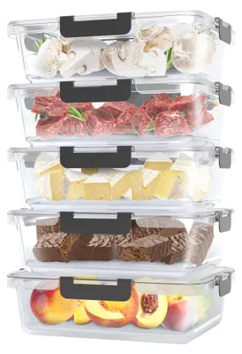 Image de Avalo Boites en verre avec couvercle - Meal Prep Trays - Boites en verre avec couvercle - Set de boites de conservation - 5 pièces 1060ml