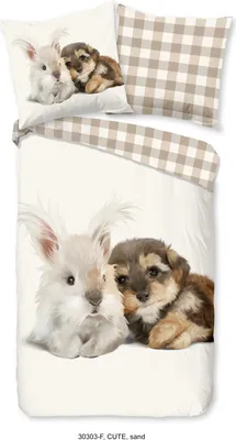 Produktbild von Good Morning Kinder Bettwäsche mit Hund und Kaninchen - 135x200 cm - Flanell/ Biber