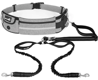 Produktbild von Joggingleine für Hunde mit Bauchgurt, elastisch, für 2 Hunde, Grau