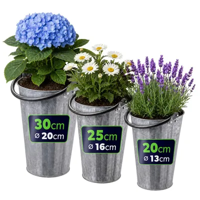 Image de Lot de 3 cache-pots KADAX, pots de fleurs en acier galvanisé, pots de fleurs vintage, pots de fleurs pour balcon, terrasse et jardin, pots à herbes aromatiques en métal (argent)
