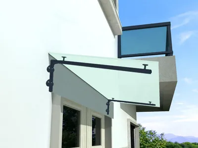 Produktbild von BuyLando (L) 200x90 cm Milchglas Glasvordach inkl. Edelstahlhalter RAL 7016