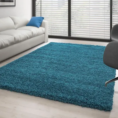 Produktbild von Weicher und flauschiger, 30 mm großer, türkisfarbener Hochflorteppich für Wohn- und Schlafzimmer 120 x 170 cm