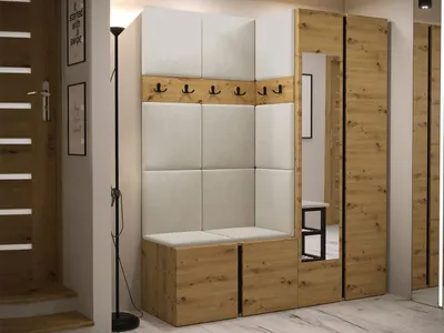 Obrázek produktu pro Stěna do předsíně s čalouněnými panely 42x42 SELAND 10 - dub artisan / béžová