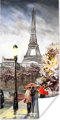 Produktbild von MuchoWow® Poster Gemälde - Paris - Frankreich - Öl 80x160 cm - Kinderzimmer