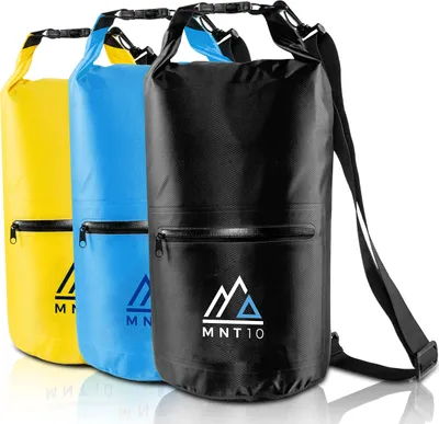 Produktbild von Unyqoos® Wasserdichte Drybag mit Tragegurt & Karabiner, 10 oder 20 L, verschweißte Nähte, Reißverschluss-Außenfach – robuste Tasche für Reisen & Outdoor