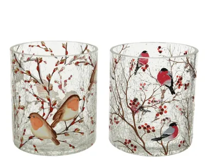 Produktbild von Teelichthalter Glas 13cm mit Vogel Motiv 1 Stück sortiert Transparent