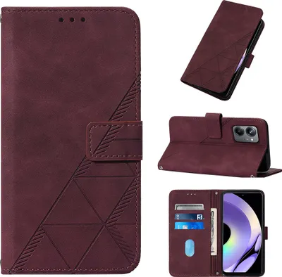 Obrázek produktu pro Flipové kožené pouzdro pro Realme 10 Pro 5G peněženkový design pouzdro s embosováním, držákem karet a stojánkem červené