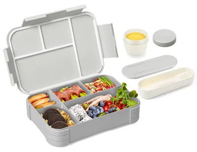 Image de Boîte à lunch pour enfants avec compartiments, boîte à bento étanche de 900 ml, boîte à lunch pour enfants, compartiments étanches, boîte à goûter, boîte à lunch pour filles et garçons, passe au micro-ondes et au lave-vaisselle (violette)