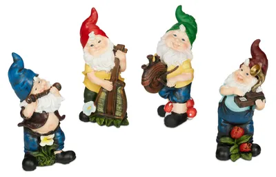 4er-Set Tuinkabouter, wetterfest, Polyresin, bunt, 15 cm