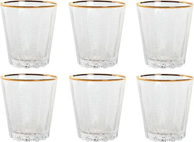 Obrázek produktu pro Skleněná sada Home ESPRIT Transparent Gold Crystal s reliéfem 350 ml (6 kusů)