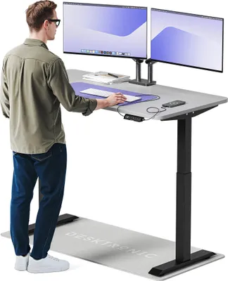 Zdjęcie produktu dla Desktronic HomeOne Elektryczne biurko z regulacją wysokości 140x70cm czarno-szare z funkcją pamięci, technologią antykolizyjną, portami ładowania USB-A i USB-C