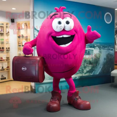 Immagine prodotto di Personaggio del costume della mascotte REDBROKOLY del pallone da rugby Magenta vestito con pantaloni eleganti e valigette