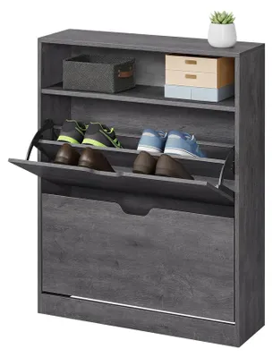 Immagine prodotto di Armadio per scarpe con 2 ante e parete divisoria regolabile | Grigio | 80x24x102 cm