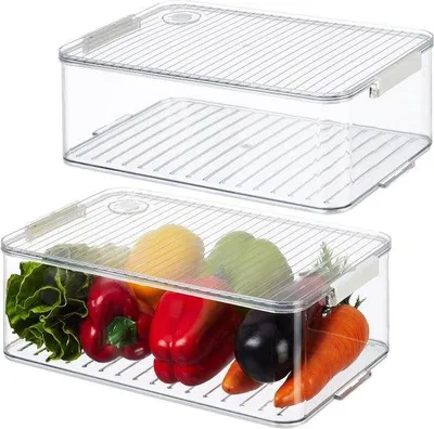 Produktbild von Famanu Kühlschrankorganizer - Aufbewahrungsboxen Set mit Deckel - Datumwähler - Transparent - 105 x 21 x 33 cm