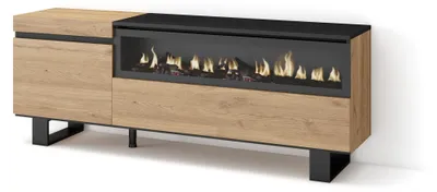 TV-Lowboard mit LED-Kamin, 150x57x35 cm, Eiche/Schwarz