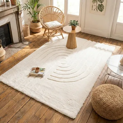Produktbild von Volero - Hochflor Teppich - Carvy Curves Creme - 140x200 cm - Wohnzimmer, Kinderzimmer, Schlafzimmer, Babyzimmer - Boho, Klassik, Industrielle, Ländlich, Modern, Skandinavisch