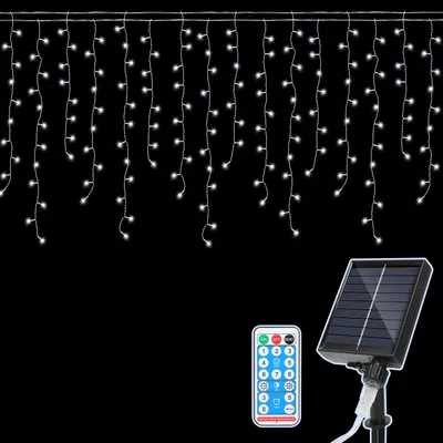 Obrázek produktu pro Jayseuw 5M solární LED ledový déšť víla světla venkovní vnitřní studené bílé světlo opona 200 LED rampouch vánoční světla 8 modů vánoční dekorace strana zahrada
