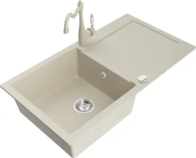 Immagine prodotto di Mexen Leo lavello in granito a 1 vasca con scolapiatti e rubinetto da cucina Carla, beige - 6501-69-670700-69