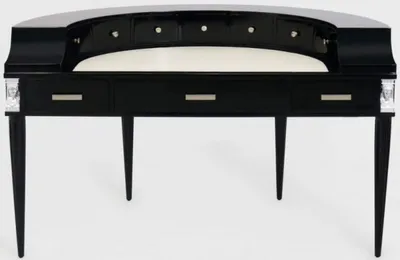 Produktbild von Casa Padrino Luxus Jugendstil Mahagoni Schreibtisch mit 10 Schubladen Schwarz / Silber / Grau / Weiß 144 x 79 x H. 91 cm - Halbrunder Bürotisch - Büromöbel - Luxus Qualität